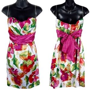 TRIXXI 90's Y2K Strapless Satin Watercolor Floral Mini Dress 11 sweetheart